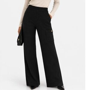 St. John Sport Santana Knit Pants Women M Wide Leg Black Elastic Waist Cargo VTG